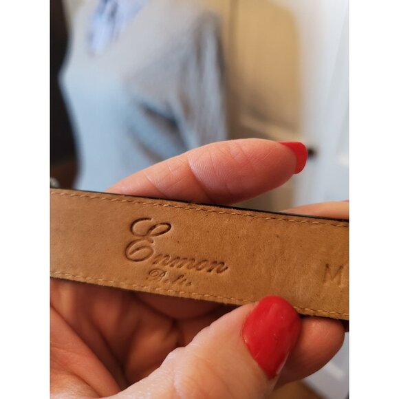 Emnon Belt Italian Calfskin Leather Croc Embossed Brown Belt Silver Hardware M - Picture 10 of 10